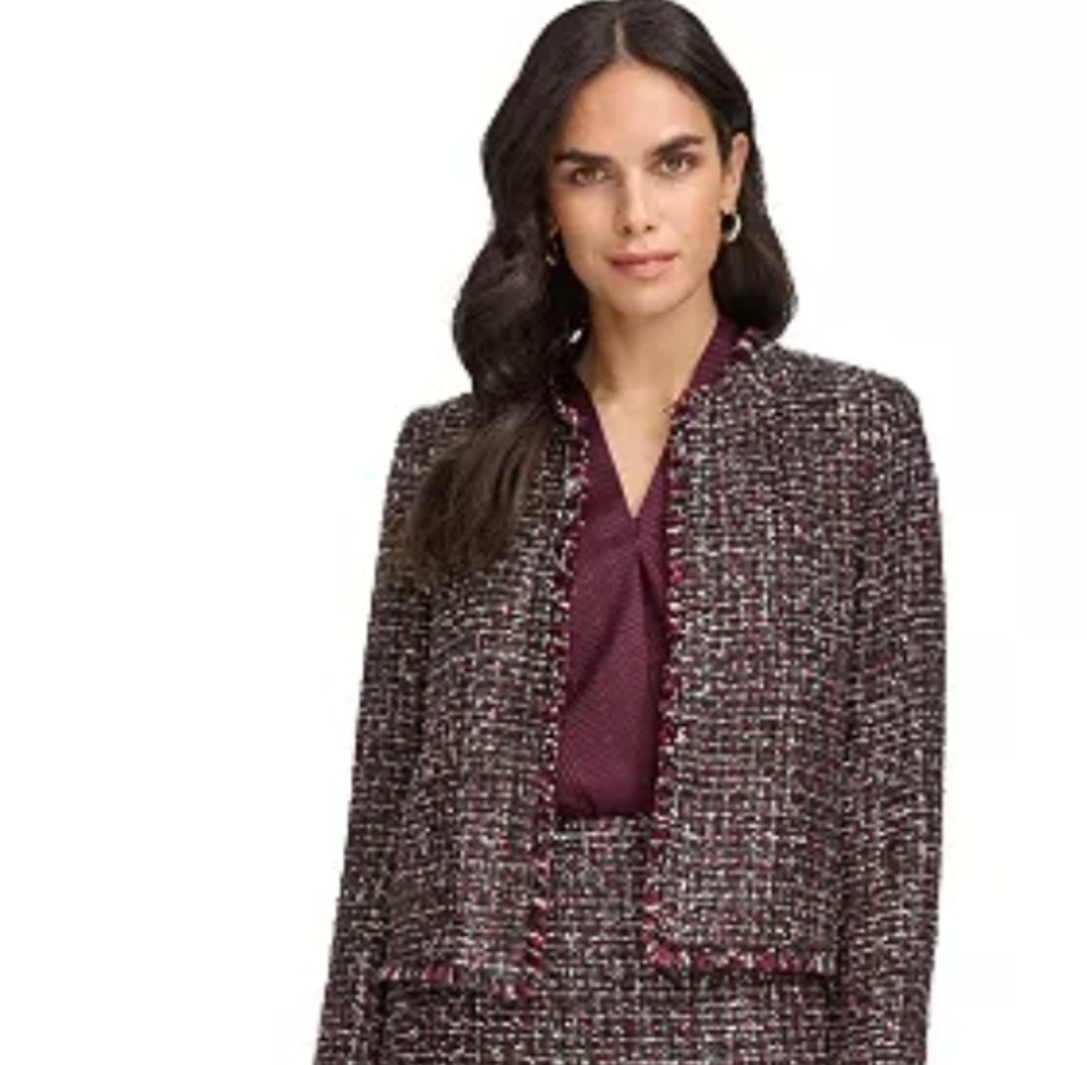 Nwt Calvin Klein Tweed Fringe Trim Blazer Jacket - Picture 2 of 5